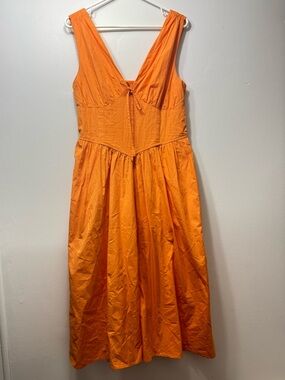 Band Of The Free V-Neck Bright Orange Midi Dress with Tie Detail 100% Cotton